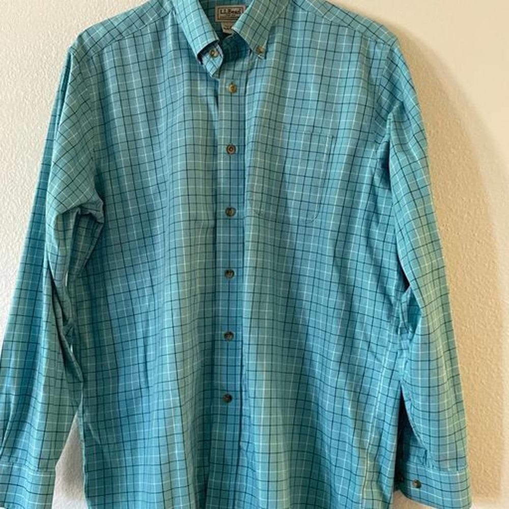 L.L.Bean Size L Mens Blue Shirt Plaid Collared Casual Button Down Long Sleeve